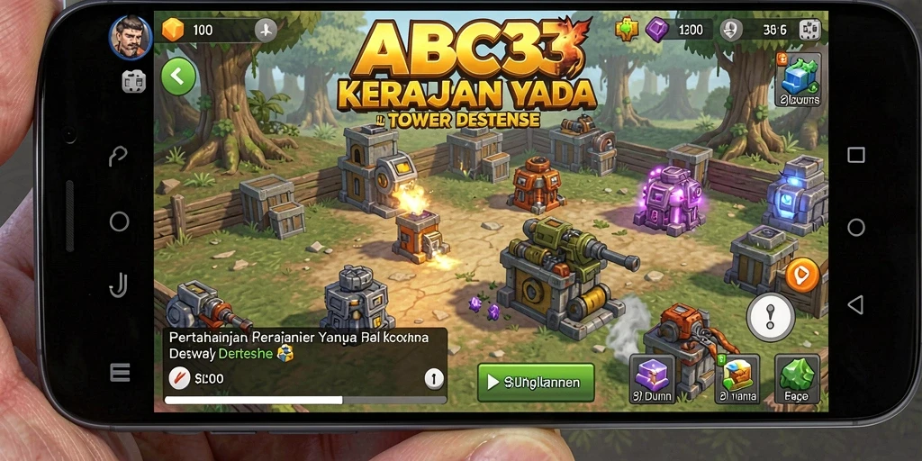 Tampilan gameplay yang mendebarkan dalam ABC33 Tower Defense.