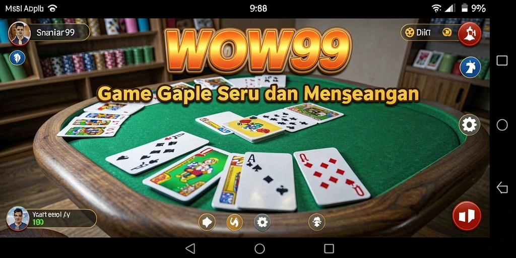 Screenshot utama WOW99 menampilkan gameplay Gaple yang menarik dan interaktif.